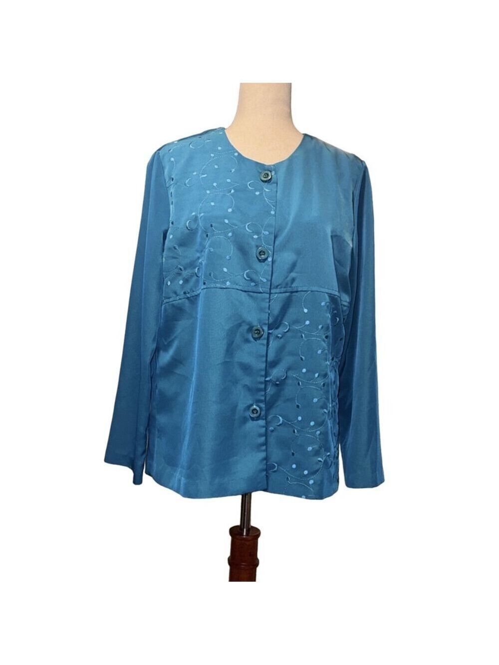 Vintage Teal 3 pc suit sleeveless tank pants and a jacket. Size 12 USA poly￼￼ - Picture 4 of 11